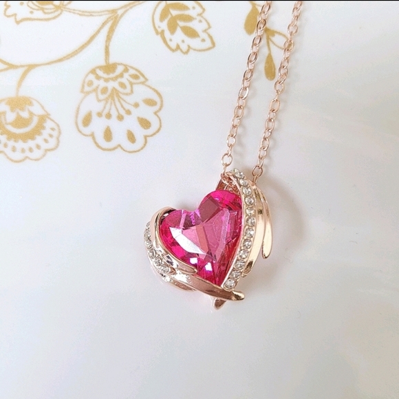 Pink Heart Shaped Crystal 14k Rose Gold Necklace * NWT - Picture 5 of 7